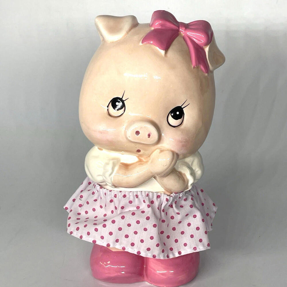 Darling Vintage Lefton Pink Piggy Coin Bank 7" Rubber Stopper
